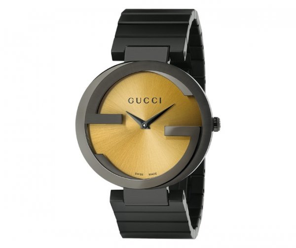 Gucci Men's YA133202 'Grammy XL Interlocking' Yellow Dial Black Leather Strap